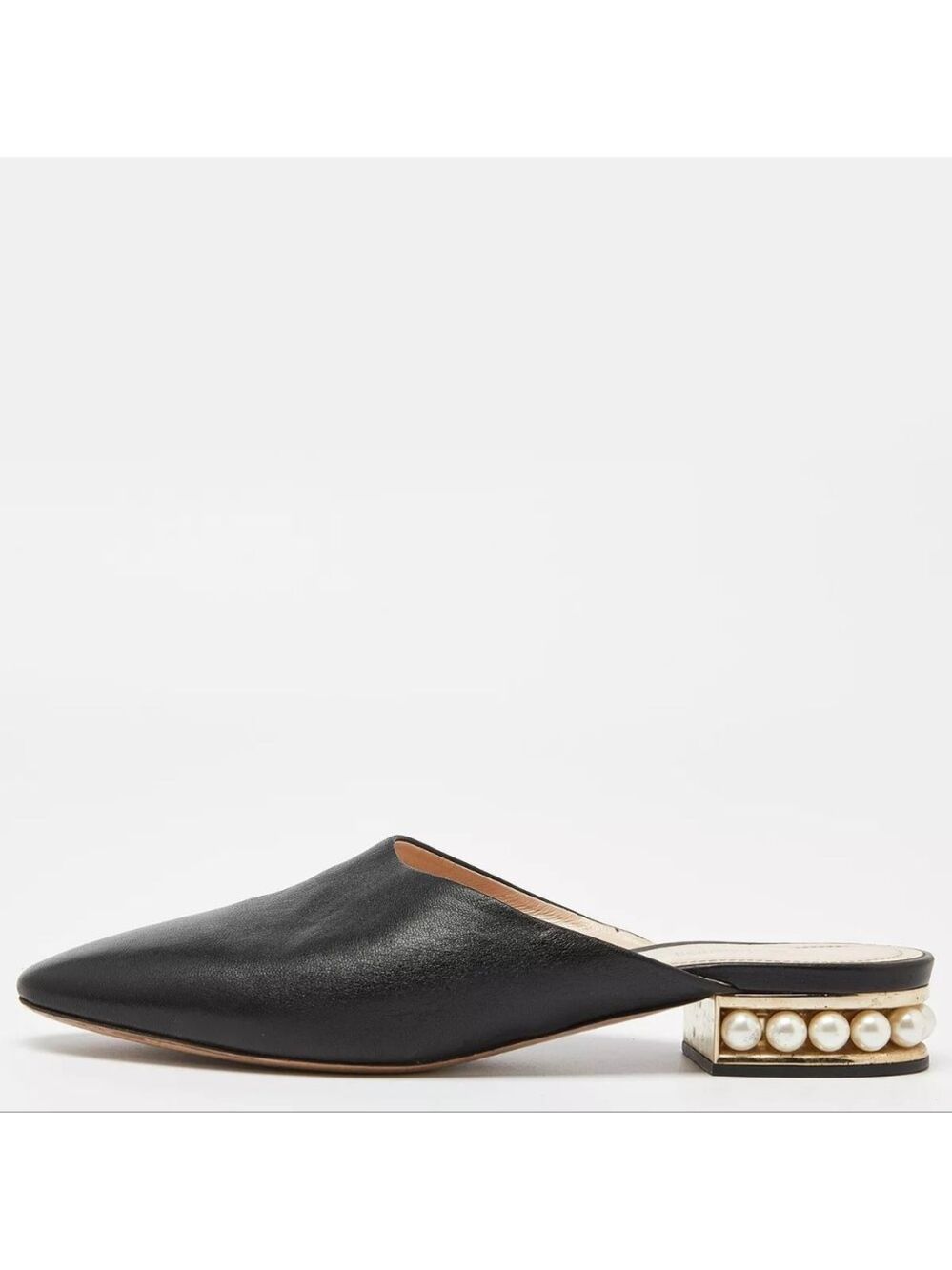 Nicholas Kirkwood Black Leather Casati Pearl Embellished Flat Mules